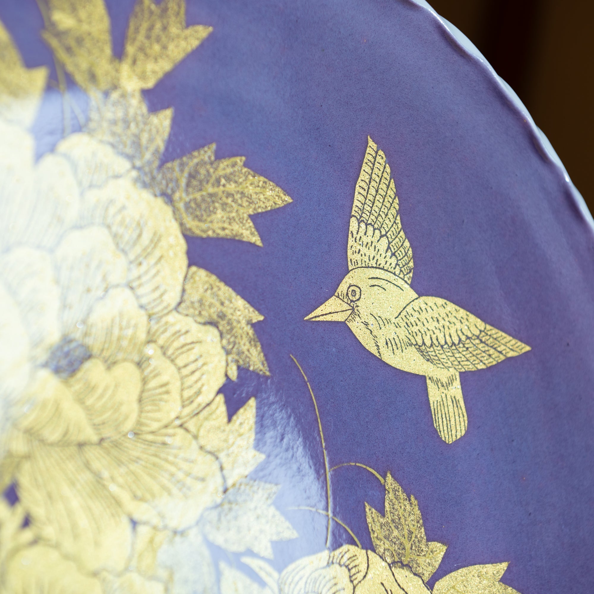 Peony and Bird Underglaze Gold Leaf Ornamental Plate - MUSUBI KILN - Quality Japanese Tableware and Gift