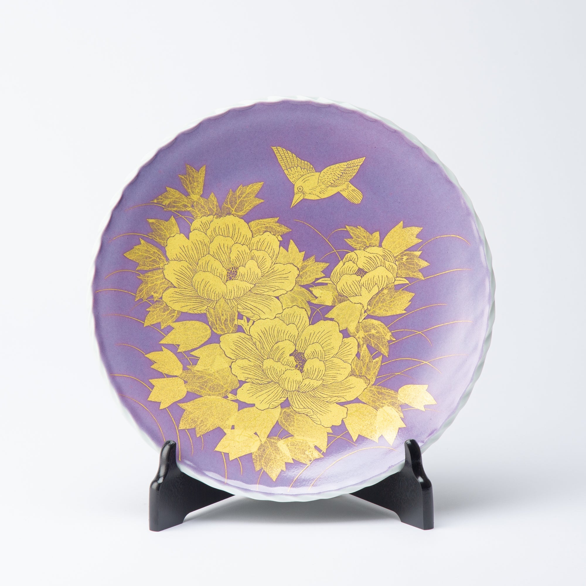 Peony and Bird Underglaze Gold Leaf Ornamental Plate - MUSUBI KILN - Quality Japanese Tableware and Gift