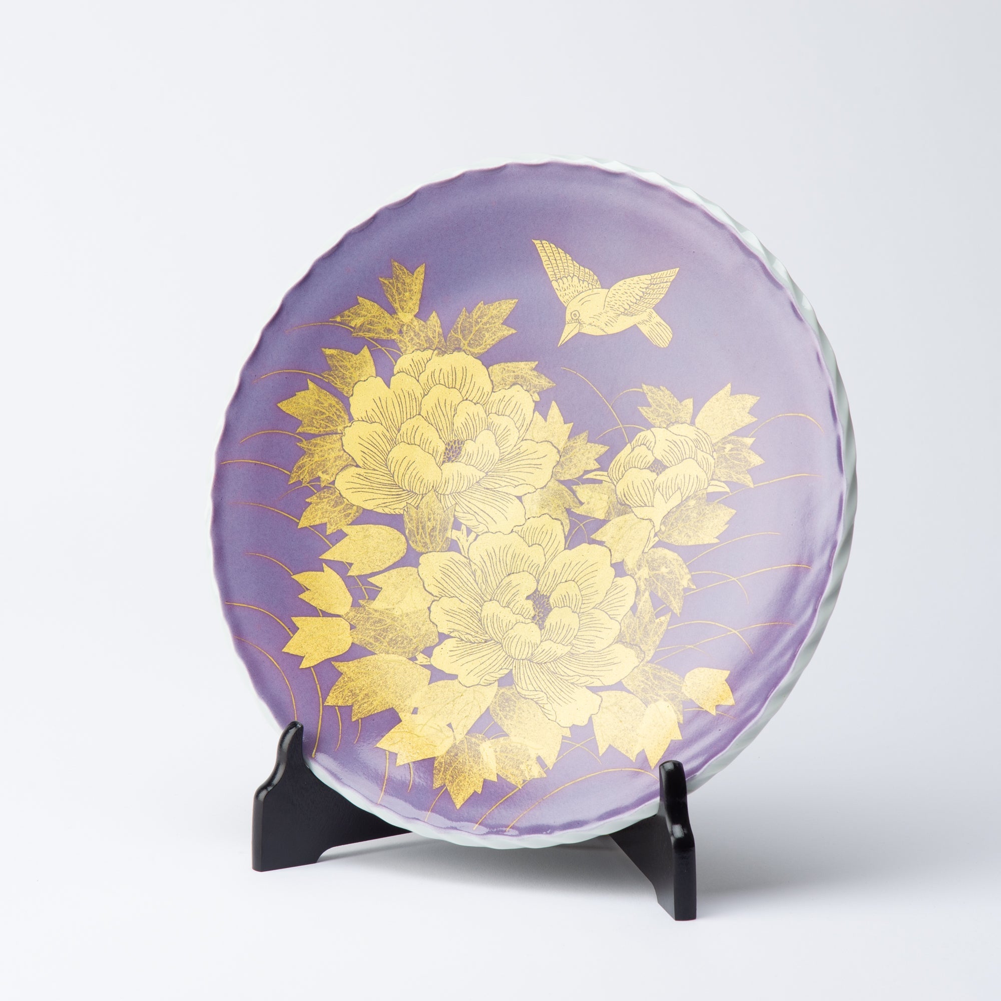 Peony and Bird Underglaze Gold Leaf Ornamental Plate - MUSUBI KILN - Quality Japanese Tableware and Gift