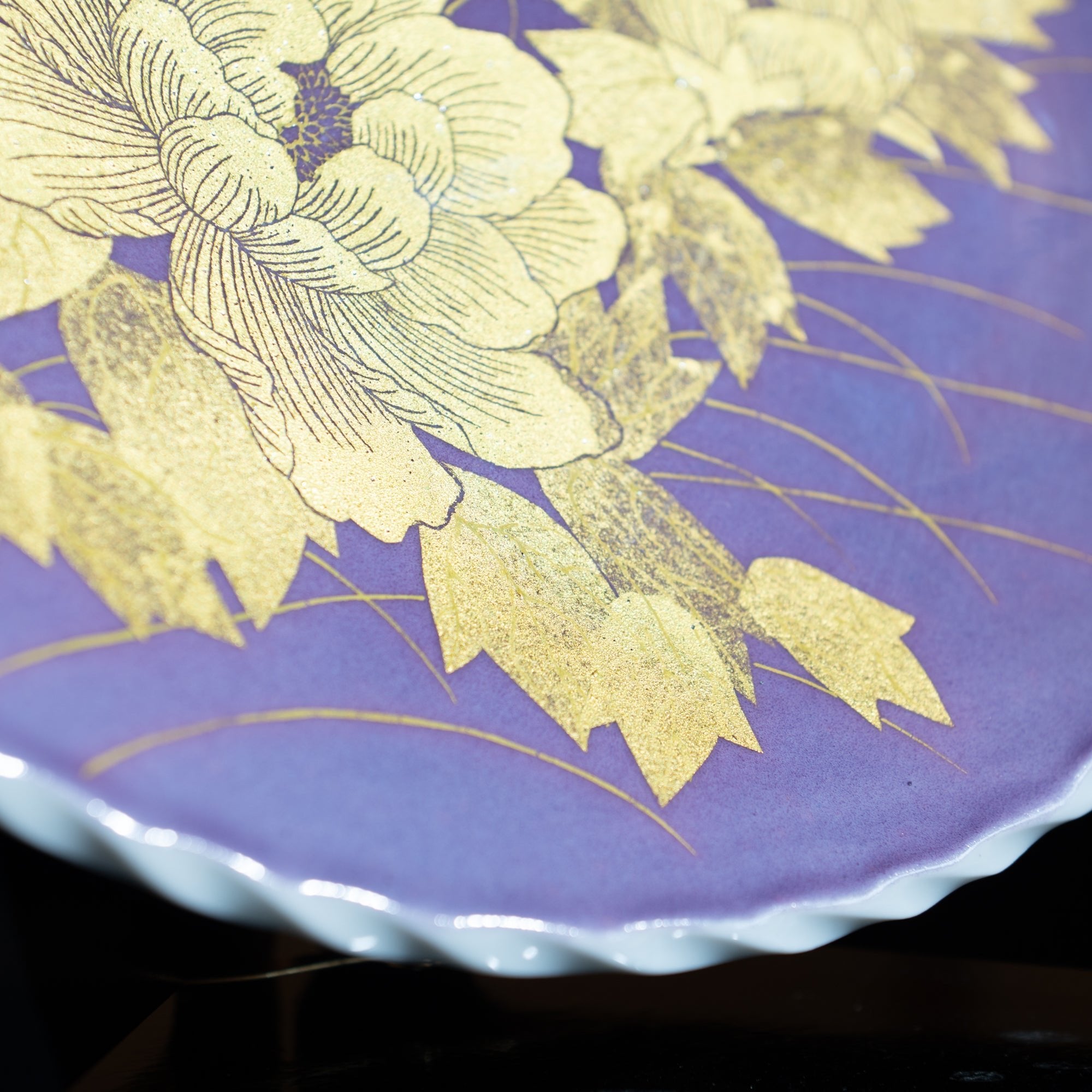 Peony and Bird Underglaze Gold Leaf Ornamental Plate - MUSUBI KILN - Quality Japanese Tableware and Gift