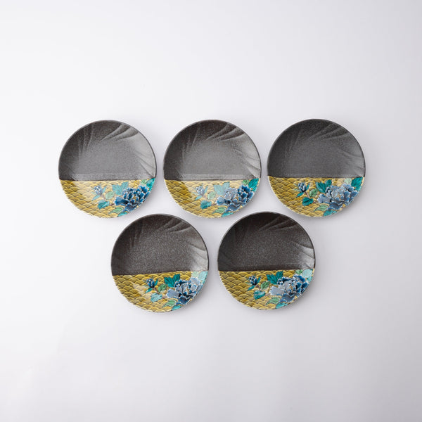 Peony Kutani Round Plate Set - MUSUBI KILN - Quality Japanese Tableware and Gift