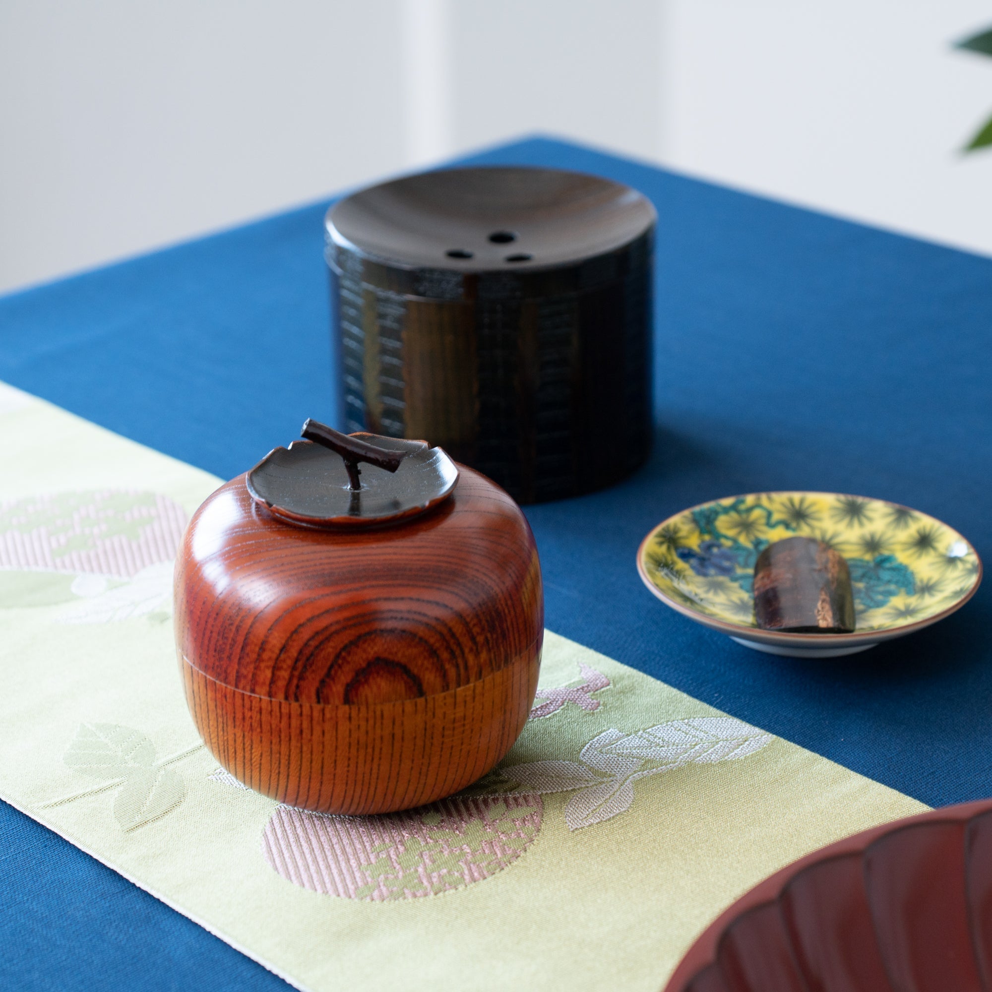 Persimmon Yamanaka Lacquerware Tea Canister - MUSUBI KILN - Quality Japanese Tableware and Gift