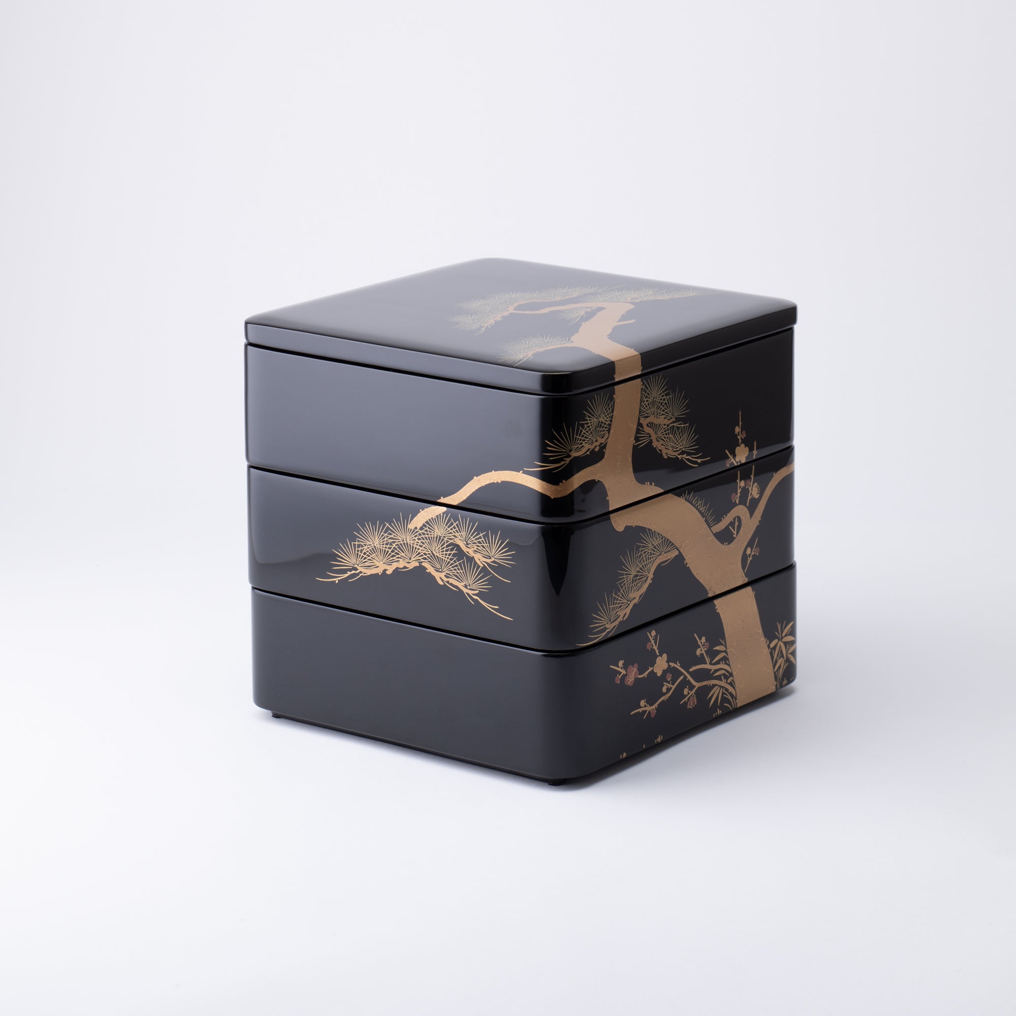 Pine Bamboo and Plum Echizen Lacquerware Three Tiers Jubako Bento Box - MUSUBI KILN - Quality Japanese Tableware and Gift