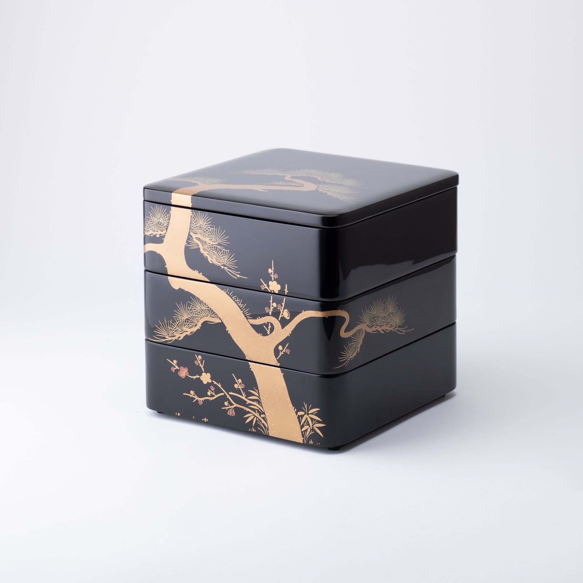 Pine Bamboo and Plum Echizen Lacquerware Three Tiers Jubako Bento Box - MUSUBI KILN - Quality Japanese Tableware and Gift