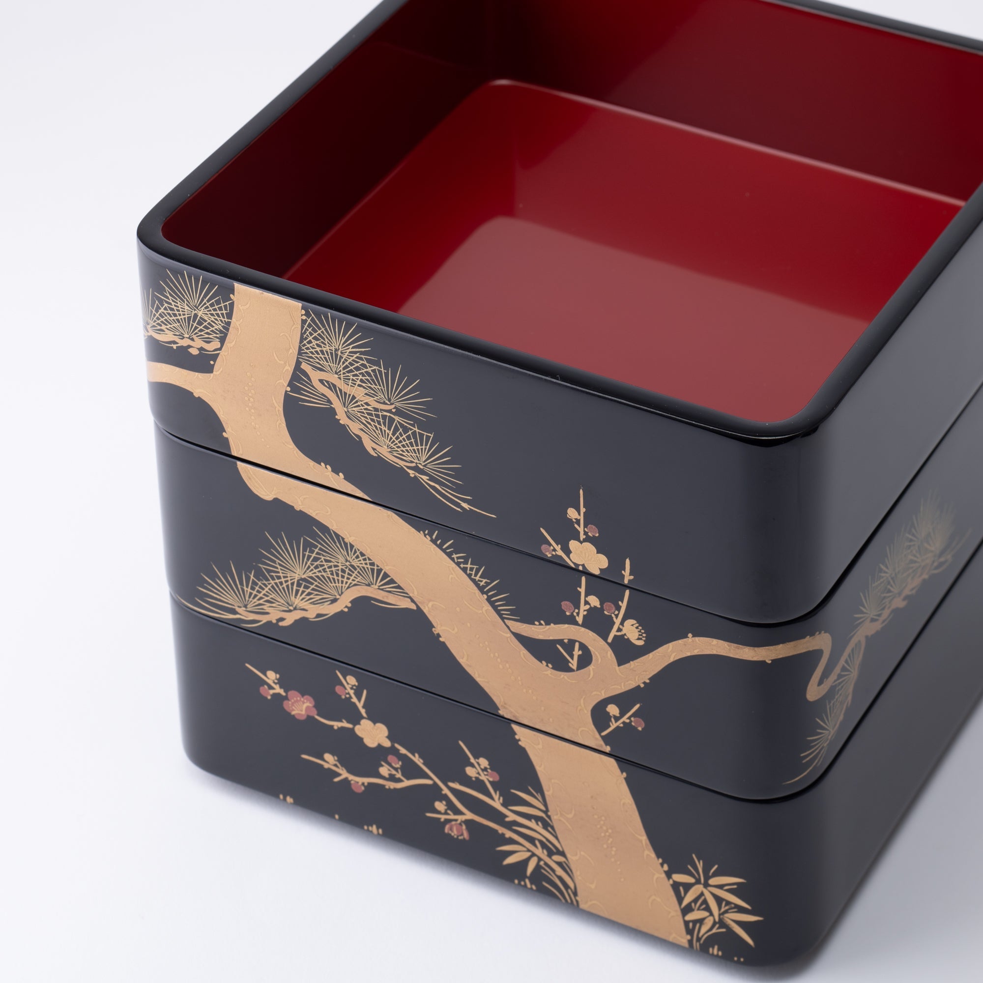 Pine Bamboo and Plum Echizen Lacquerware Three Tiers Jubako Bento Box - MUSUBI KILN - Quality Japanese Tableware and Gift