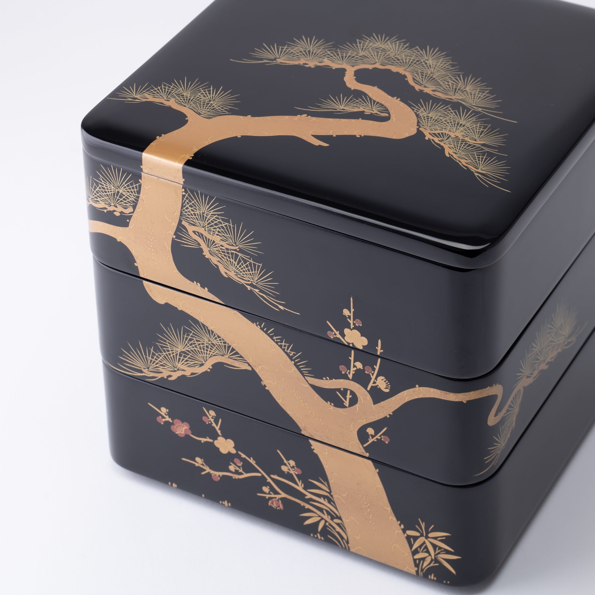 Pine Bamboo and Plum Echizen Lacquerware Three Tiers Jubako Bento Box - MUSUBI KILN - Quality Japanese Tableware and Gift