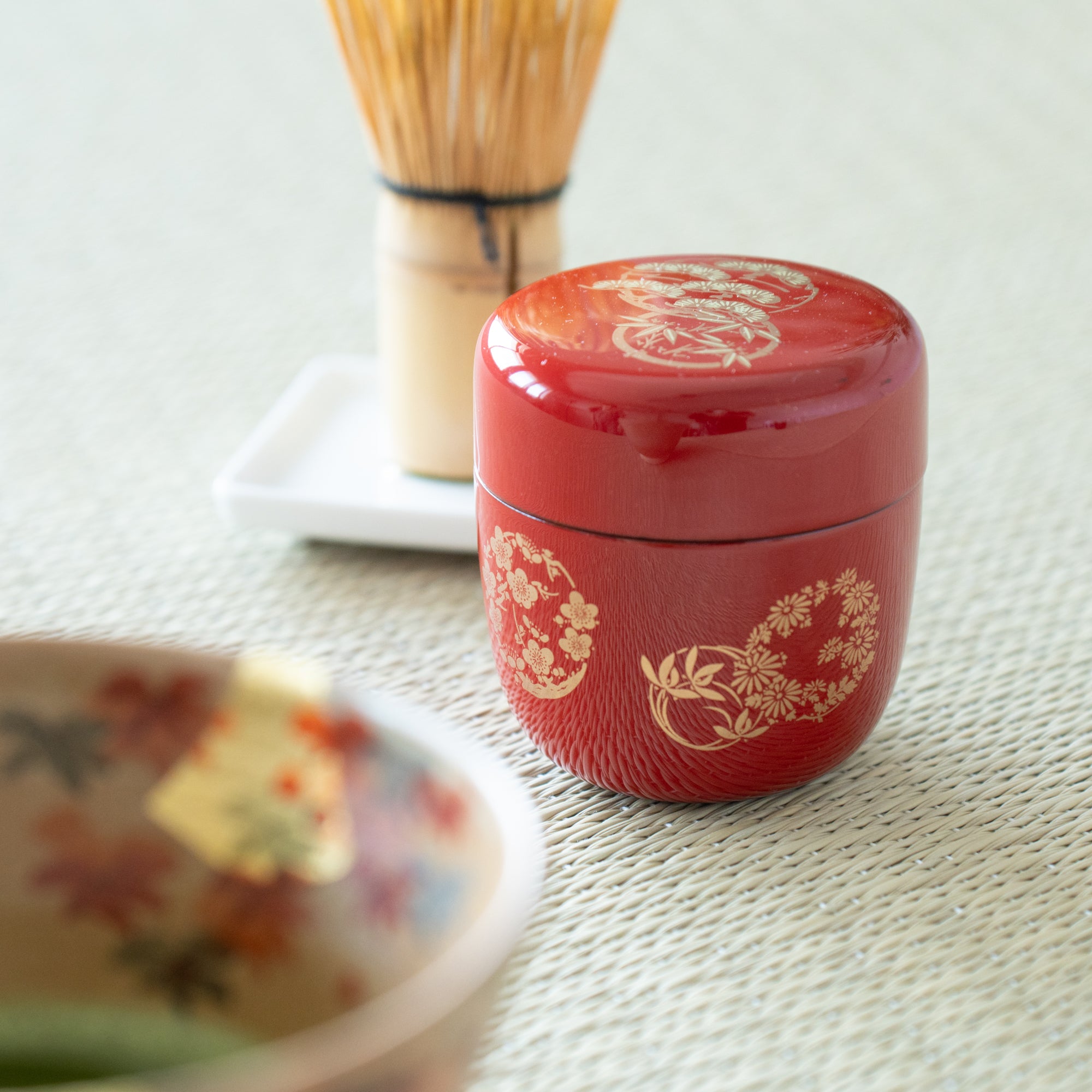 Pine Tree Bamboo Plum Yamanaka Lacquerware Natsume Matcha Container - MUSUBI KILN - Quality Japanese Tableware and Gift