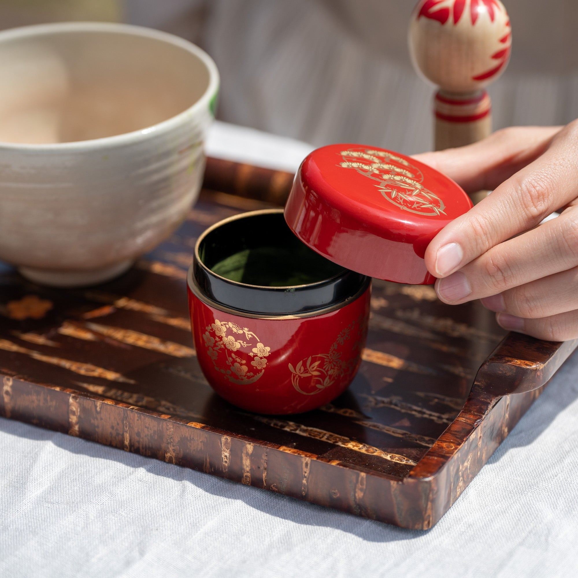 Pine Tree Bamboo Plum Yamanaka Lacquerware Natsume Matcha Container - MUSUBI KILN - Quality Japanese Tableware and Gift