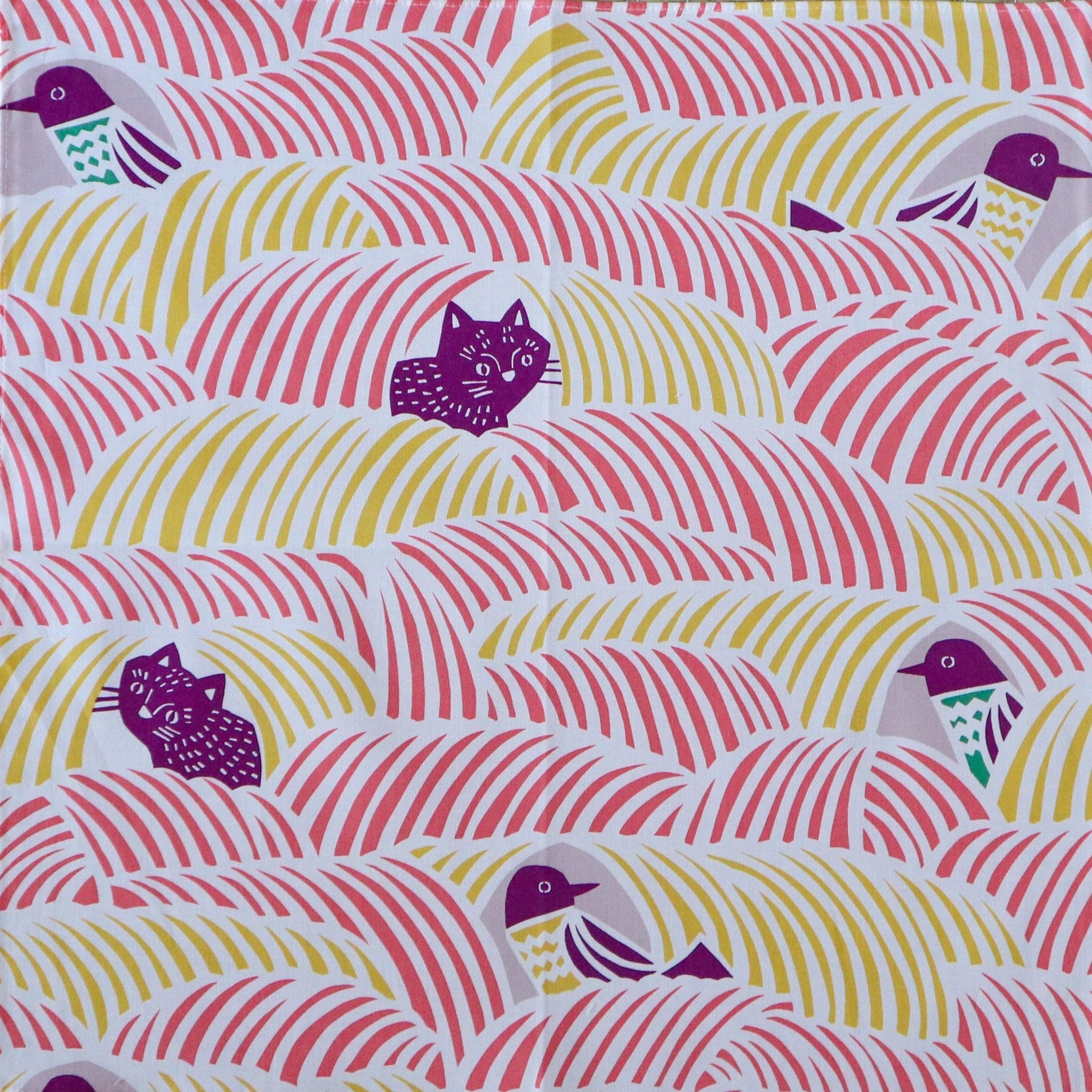 Pink Cat and Birds Furoshiki Wrapping Cloth 17.7in - MUSUBI KILN - Quality Japanese Tableware and Gift