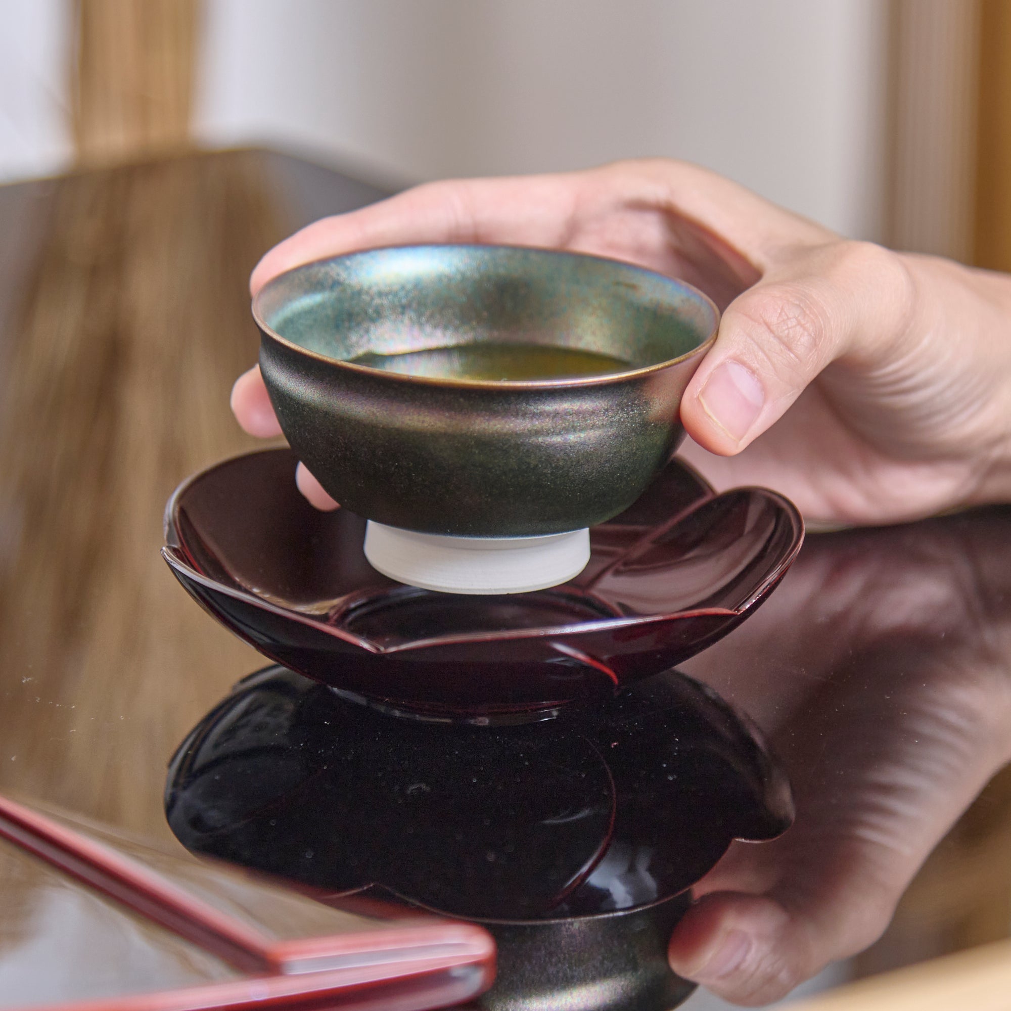 Plum Blossom Echizen Lacquerware Teacup Coaster Set - MUSUBI KILN - Quality Japanese Tableware and Gift