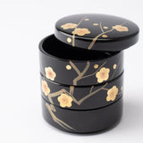 Plum Maki - e Yamanaka Lacquerware Small Three Tiered Box - MUSUBI KILN - Quality Japanese Tableware and Gift