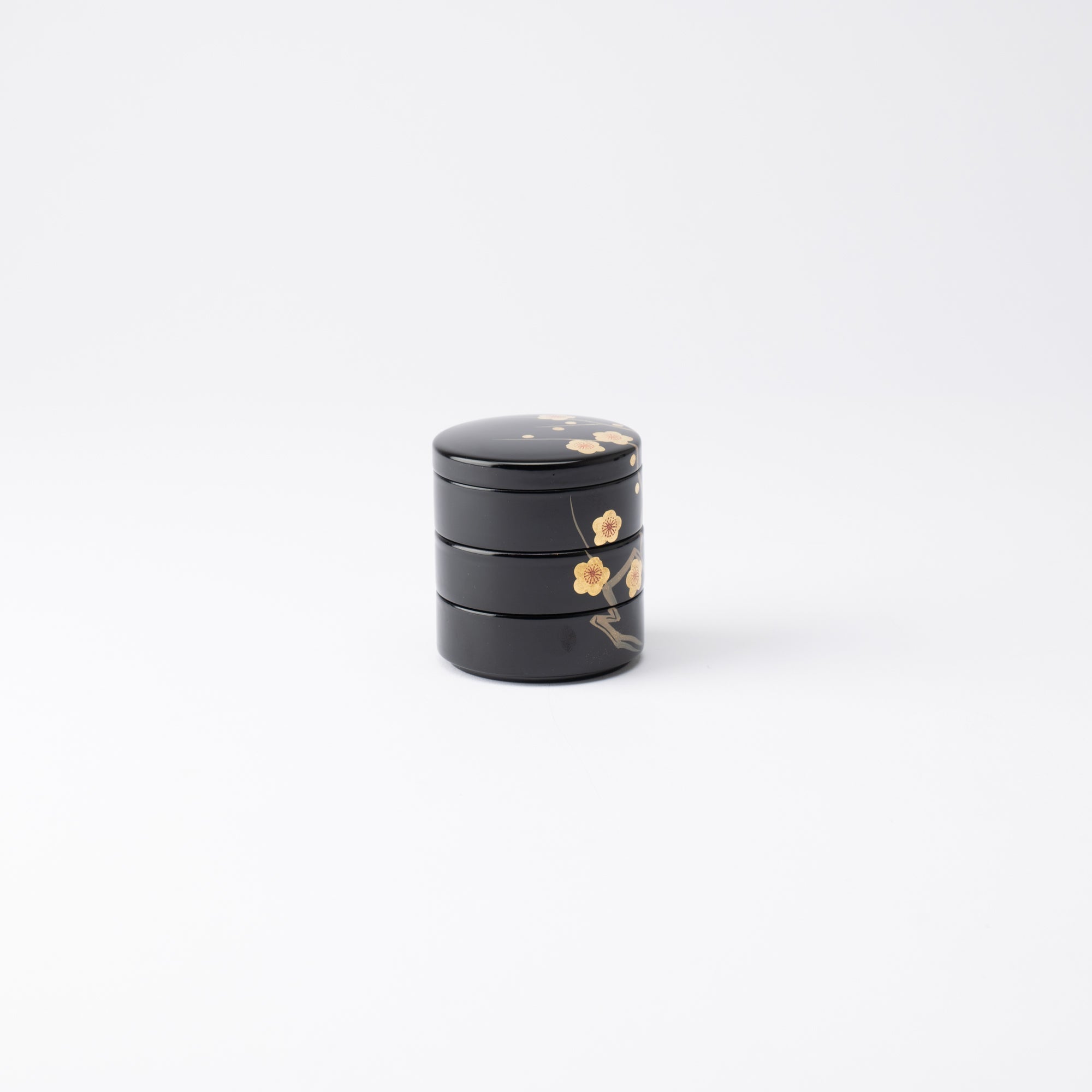 Plum Maki - e Yamanaka Lacquerware Small Three Tiered Box - MUSUBI KILN - Quality Japanese Tableware and Gift