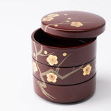 Plum Maki - e Yamanaka Lacquerware Small Three Tiered Box - MUSUBI KILN - Quality Japanese Tableware and Gift