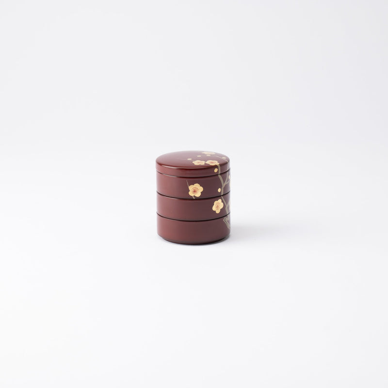 Plum Maki - e Yamanaka Lacquerware Small Three Tiered Box - MUSUBI KILN - Quality Japanese Tableware and Gift