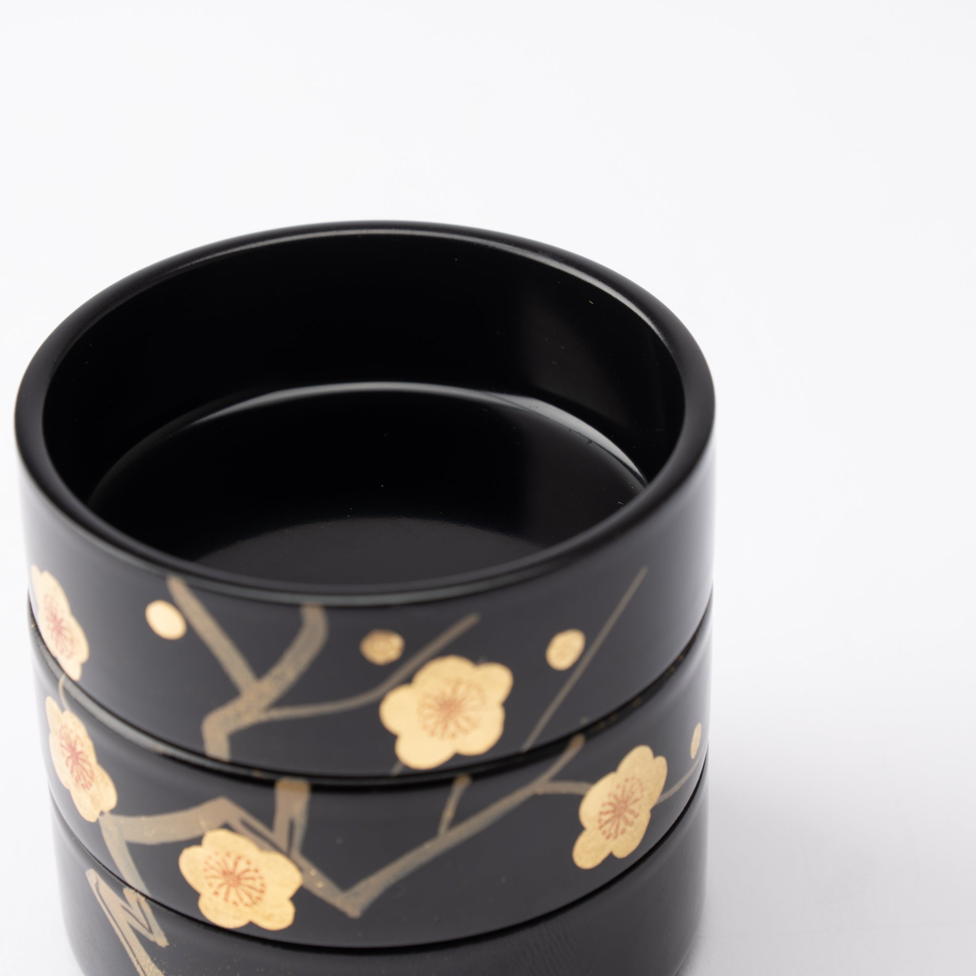 Plum Maki - e Yamanaka Lacquerware Small Three Tiered Box - MUSUBI KILN - Quality Japanese Tableware and Gift