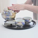 Blue Hanazume Kutani Japanese Teapot Set