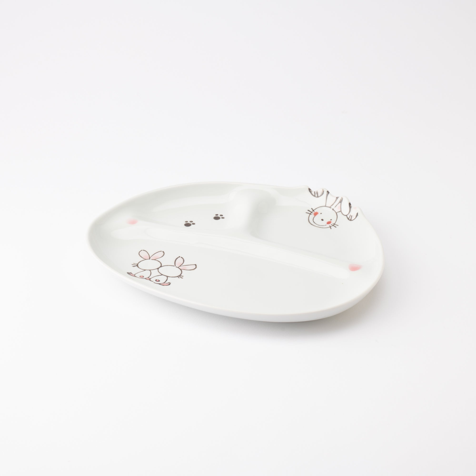 Rabbit Hasami Wave Children's Divided Plate - MUSUBI KILN - Quality Japanese Tableware and Gift