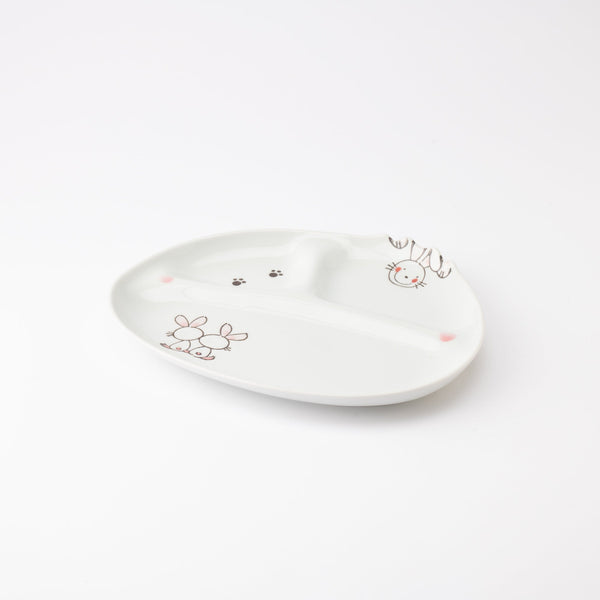 Rabbit Hasami Wave Children's Divided Plate - MUSUBI KILN - Quality Japanese Tableware and Gift