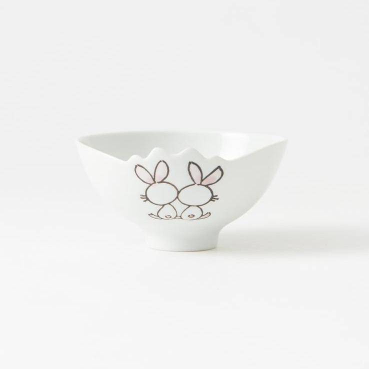 Rabbit Hasami Wave Japanese Rice Bowl S - MUSUBI KILN - Quality Japanese Tableware and Gift