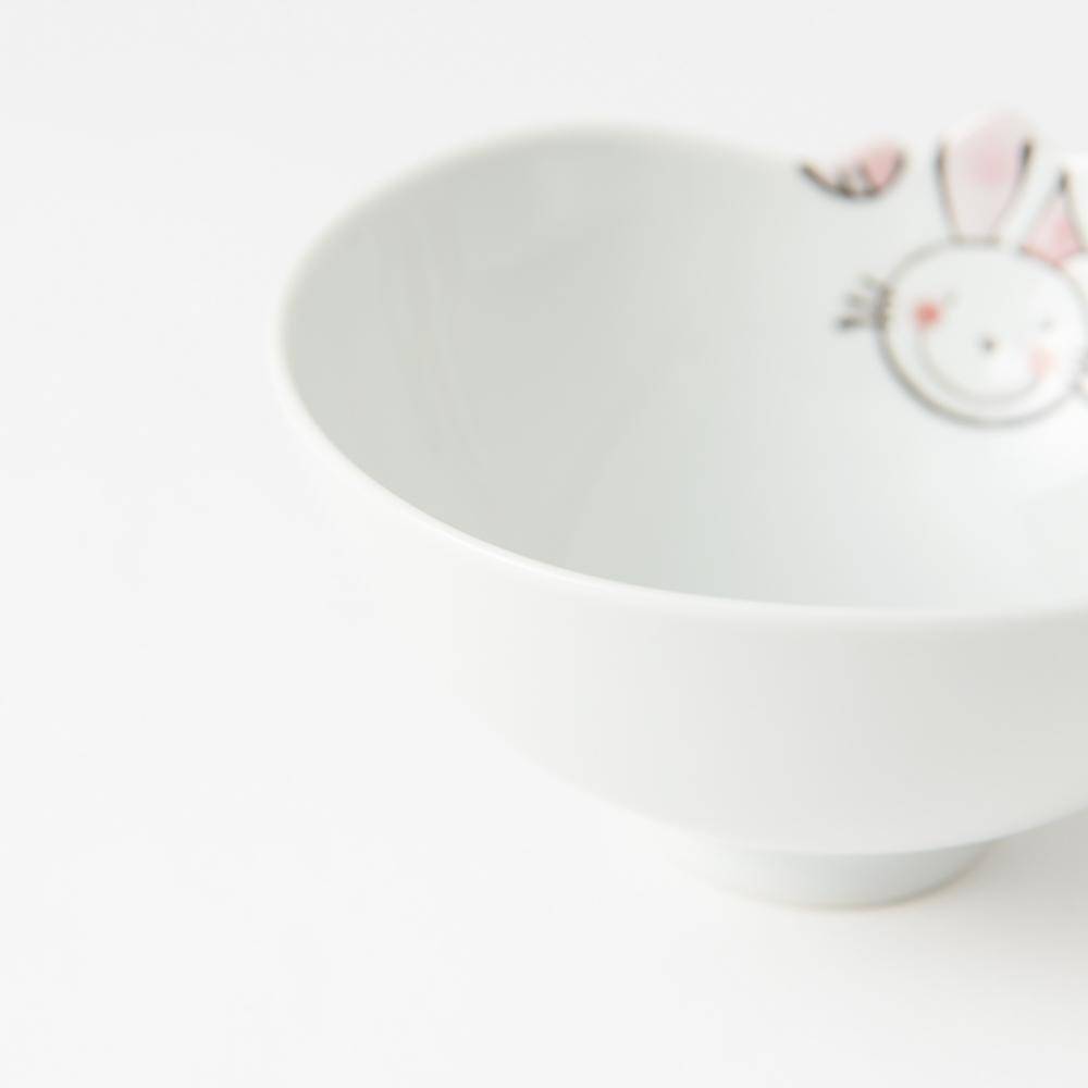 Rabbit Hasami Wave Japanese Rice Bowl S - MUSUBI KILN - Quality Japanese Tableware and Gift