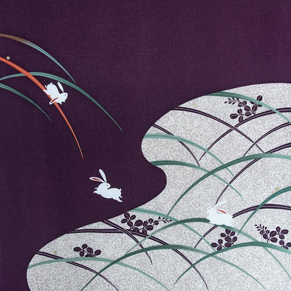 Rabbits bouncing on the grass Rayon Chirimen Furoshiki Wrapping Cloth 27in - MUSUBI KILN - Quality Japanese Tableware and Gift