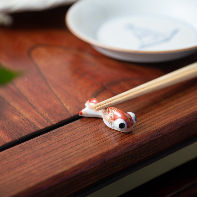 Red and Black Pop - Eyed Goldfish Kyo Ware Chopstick Rest Set - MUSUBI KILN - Quality Japanese Tableware and Gift