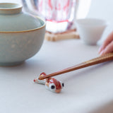 Red and Black Pop - Eyed Goldfish Kyo Ware Chopstick Rest Set - MUSUBI KILN - Quality Japanese Tableware and Gift