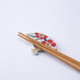 Red and White Plum Blossom Fan Kyo Ware Chopstick Rest Set - MUSUBI KILN - Quality Japanese Tableware and Gift