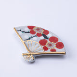 Red and White Plum Blossom Fan Kyo Ware Chopstick Rest Set - MUSUBI KILN - Quality Japanese Tableware and Gift