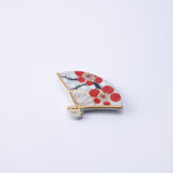 Red and White Plum Blossom Fan Kyo Ware Chopstick Rest Set - MUSUBI KILN - Quality Japanese Tableware and Gift