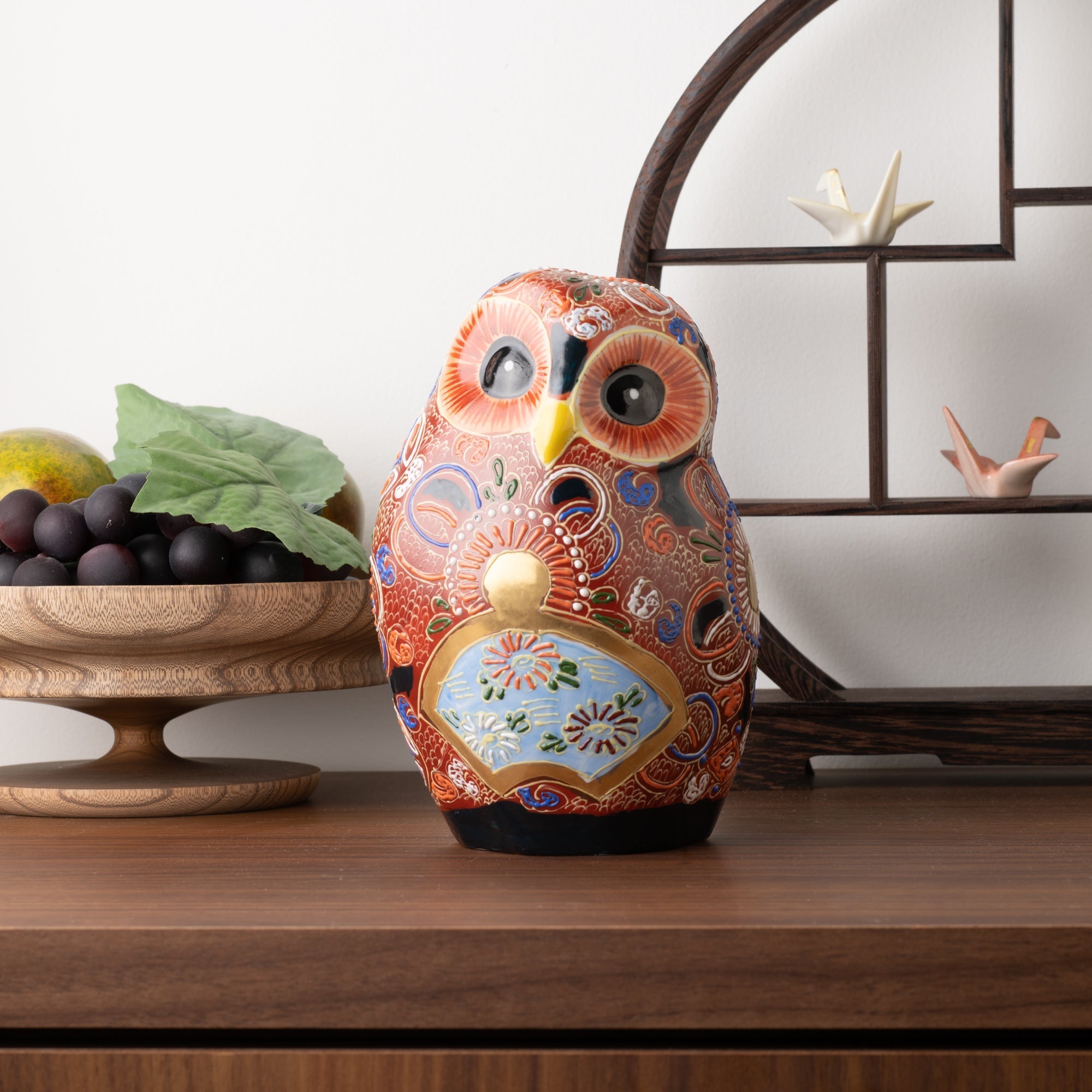 Red Decorative Kutani Owl Figurine - MUSUBI KILN - Quality Japanese Tableware and Gift