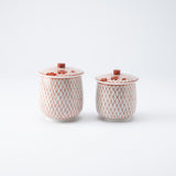 Red Mesh with Sakura Kutani Yunomi Japanese Teacup Pair - MUSUBI KILN - Quality Japanese Tableware and Gift