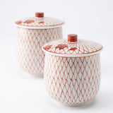 Red Mesh with Sakura Kutani Yunomi Japanese Teacup Pair - MUSUBI KILN - Quality Japanese Tableware and Gift