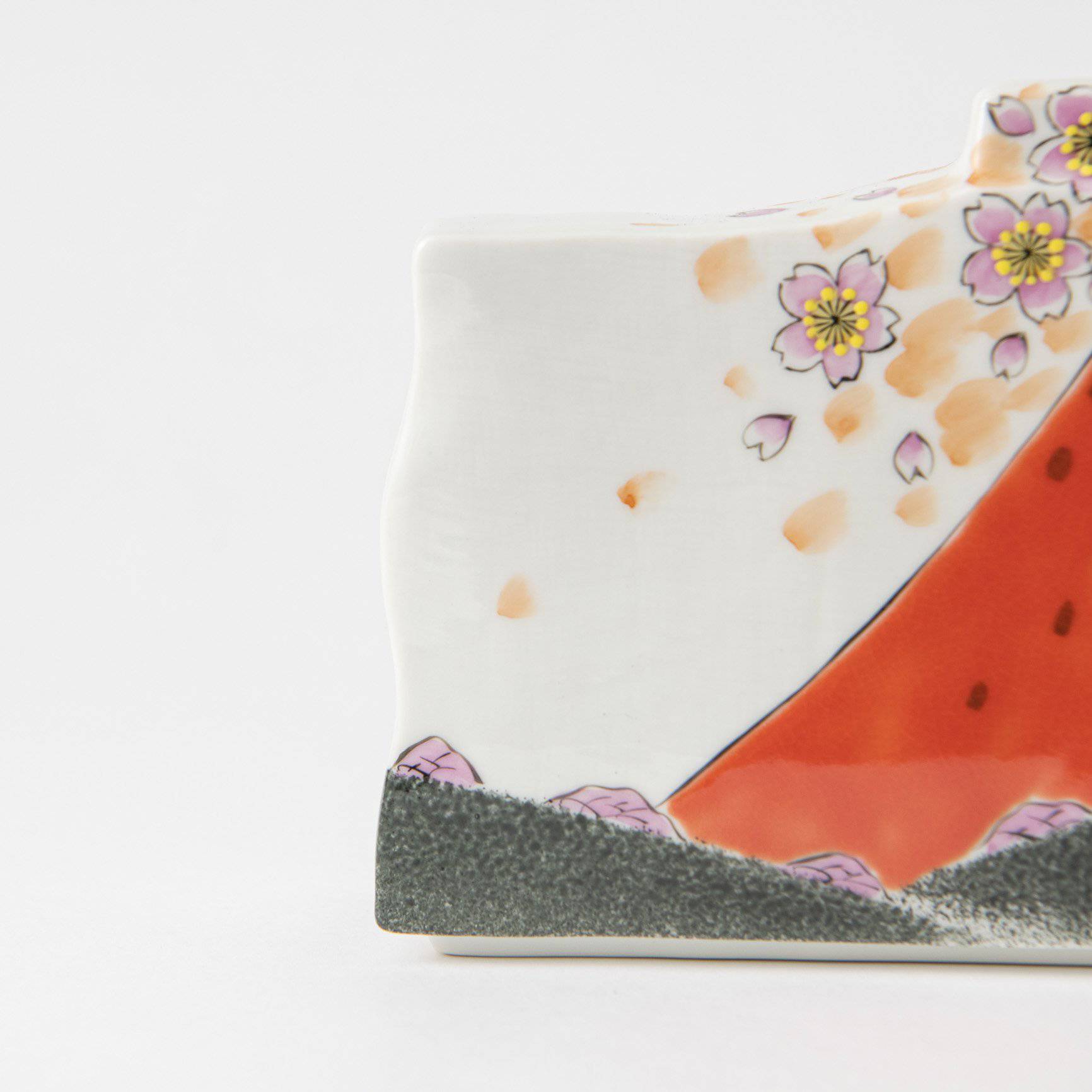 Red Mt.Fuji Kutani Japanese Flower Vase - MUSUBI KILN - Quality Japanese Tableware and Gift