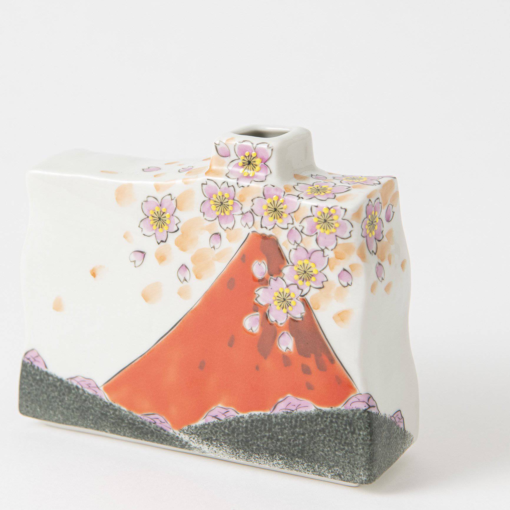 Red Mt.Fuji Kutani Japanese Flower Vase - MUSUBI KILN - Quality Japanese Tableware and Gift