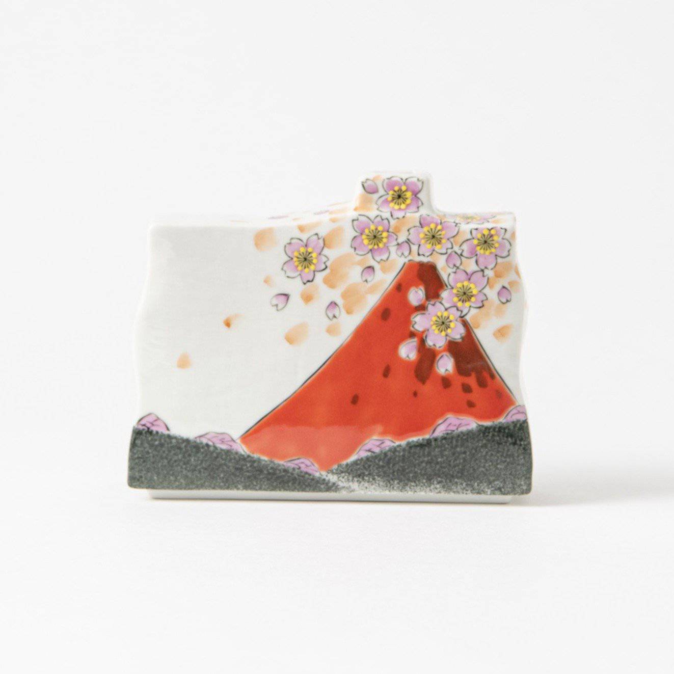 Red Mt.Fuji Kutani Japanese Flower Vase - MUSUBI KILN - Quality Japanese Tableware and Gift