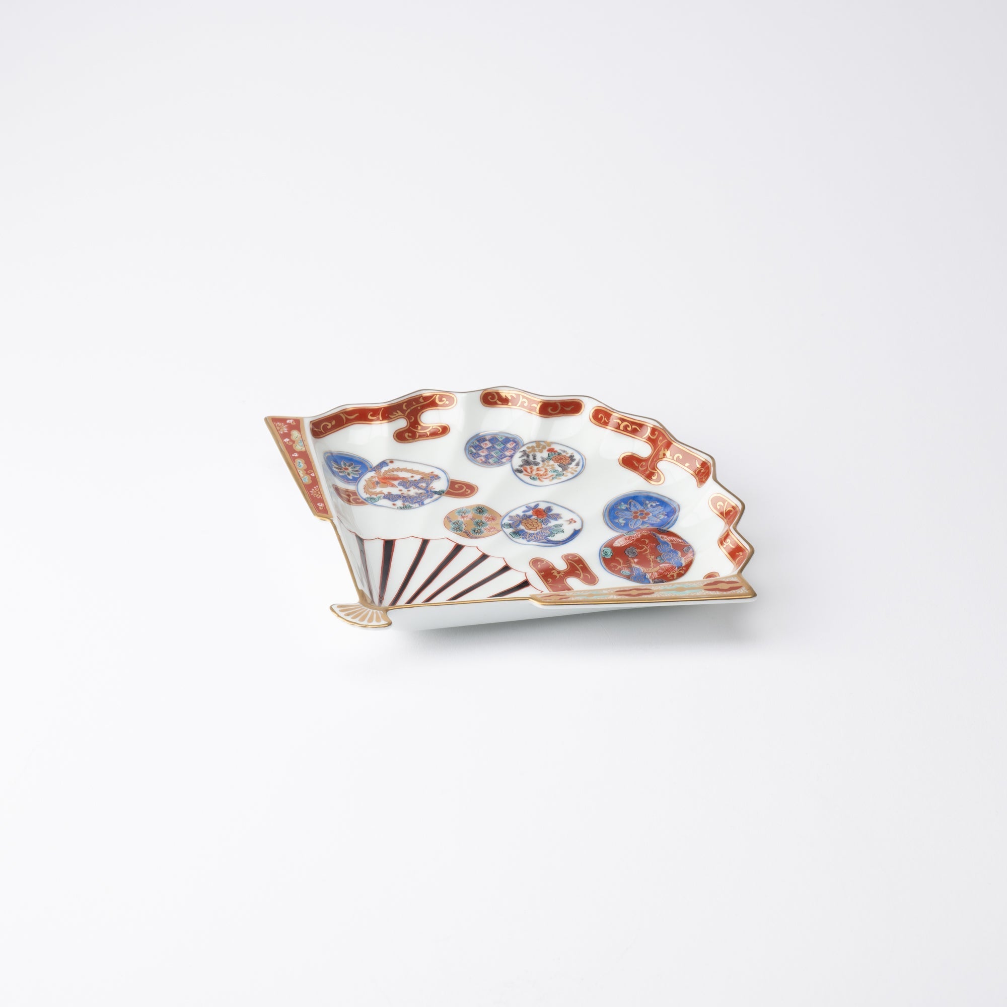 Rinkuro Kiln Old Imari Akadami Phoenix Fan - shaped Plate - MUSUBI KILN - Quality Japanese Tableware and Gift