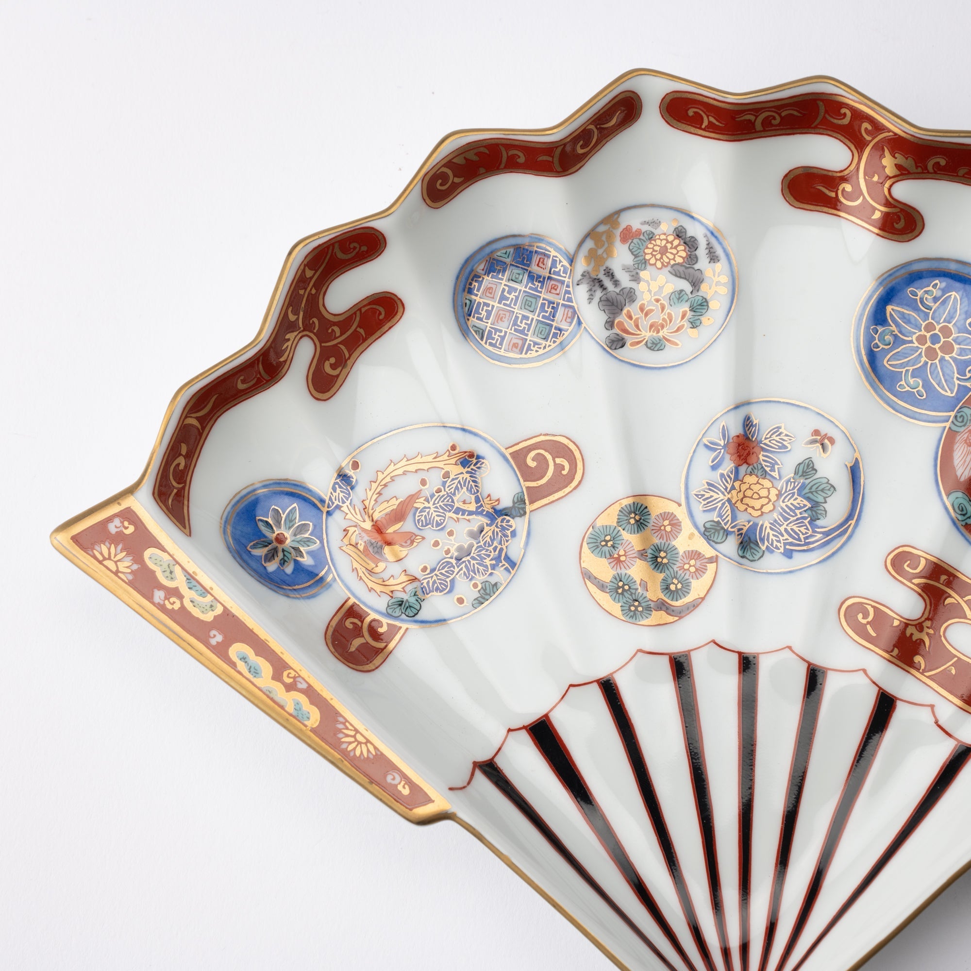 Rinkuro Kiln Old Imari Akadami Phoenix Fan - shaped Plate - MUSUBI KILN - Quality Japanese Tableware and Gift