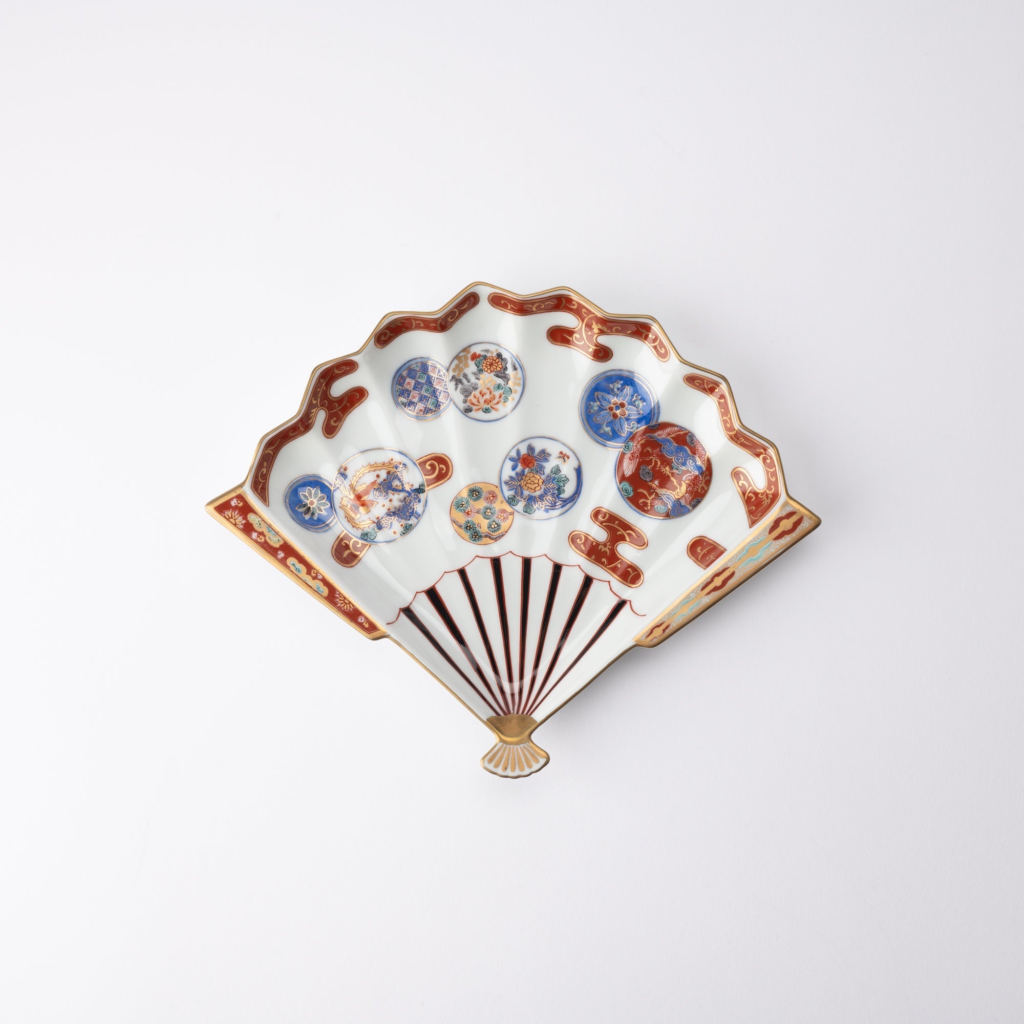 Rinkuro Kiln Old Imari Akadami Phoenix Fan - shaped Plate - MUSUBI KILN - Quality Japanese Tableware and Gift