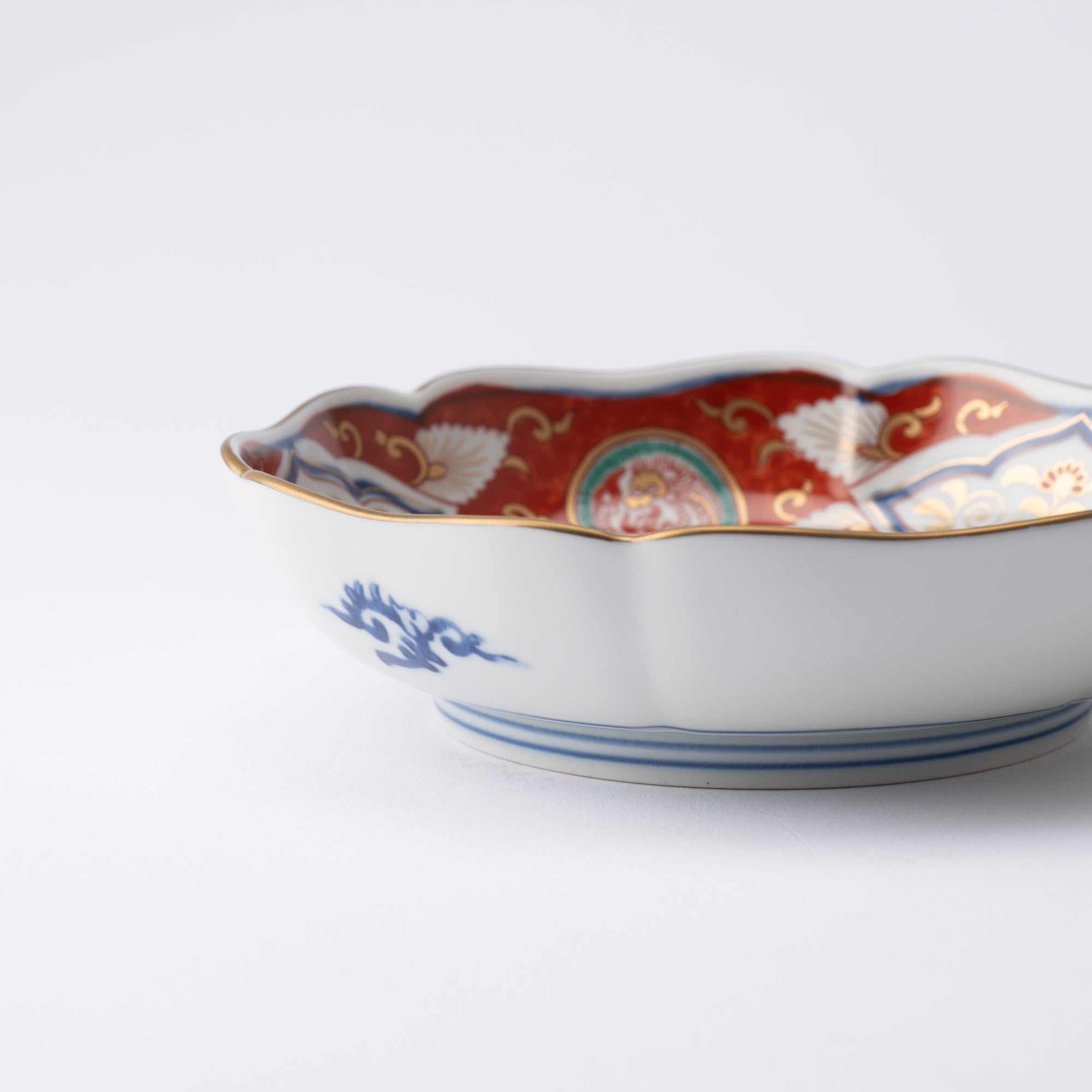 Rinkuro Kiln Old Imari Akadami Plants Mokko - shaped Small Bowl - MUSUBI KILN - Quality Japanese Tableware and Gift