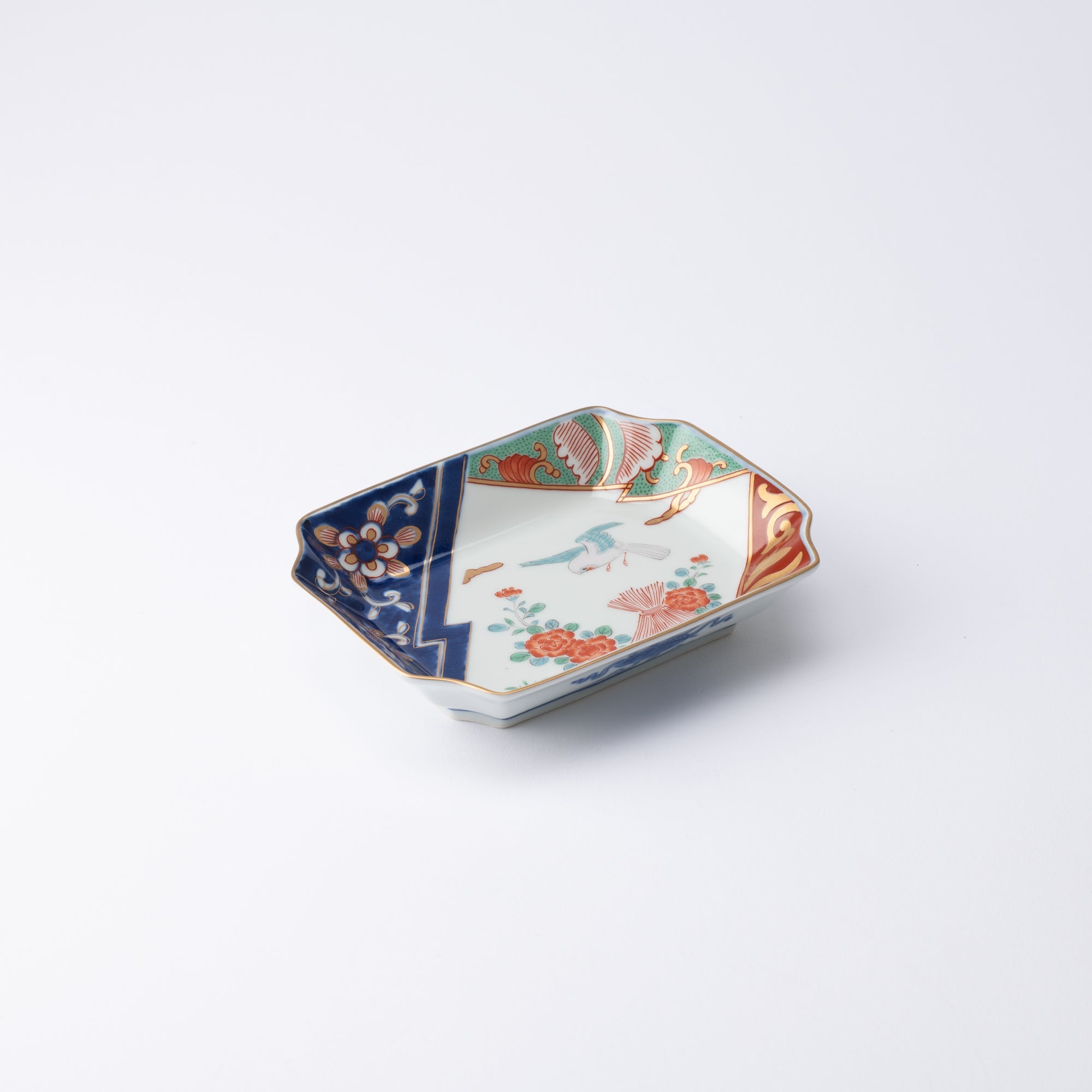 Rinkuro Kiln Old Imari Fence Peony Hasami Ware Rectangle Plate - MUSUBI KILN - Quality Japanese Tableware and Gift