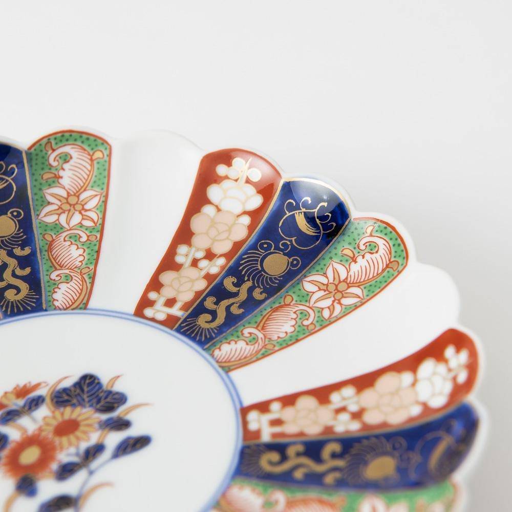 Rinkuro Kiln Old Imari Flower Hasami Round Plate - MUSUBI KILN - Quality Japanese Tableware and Gift