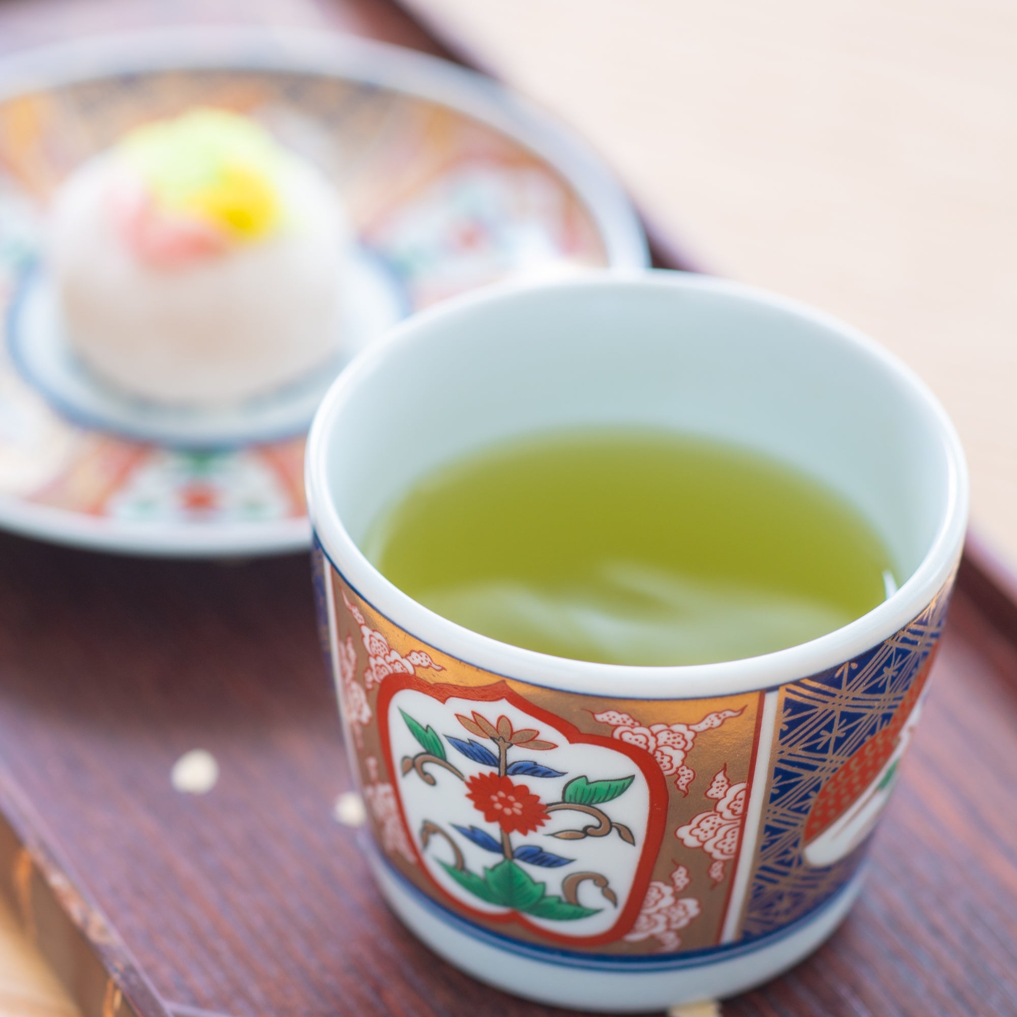 Rinkuro Kiln Old Imari Flowers in Window Hasami Soba Choko Cup and Saucer - MUSUBI KILN - Quality Japanese Tableware and Gift