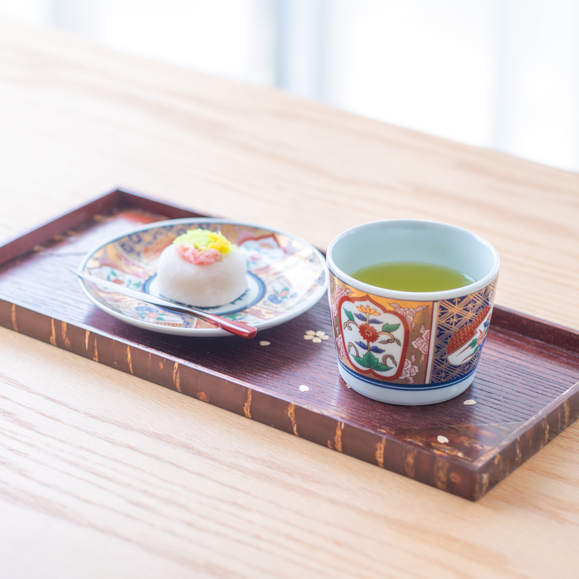 Rinkuro Kiln Old Imari Flowers in Window Hasami Soba Choko Cup and Saucer - MUSUBI KILN - Quality Japanese Tableware and Gift