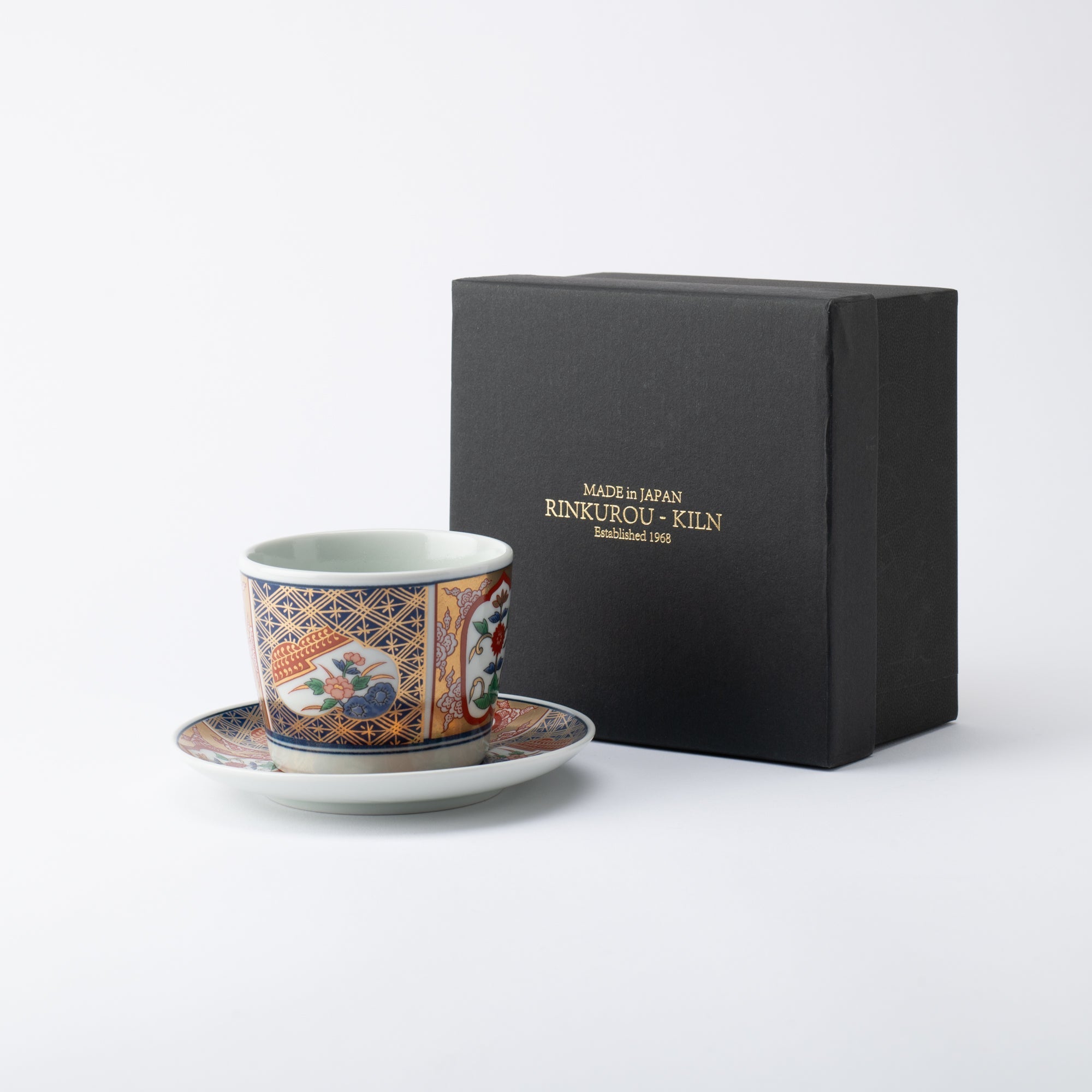 Rinkuro Kiln Old Imari Flowers in Window Hasami Soba Choko Cup and Saucer - MUSUBI KILN - Quality Japanese Tableware and Gift