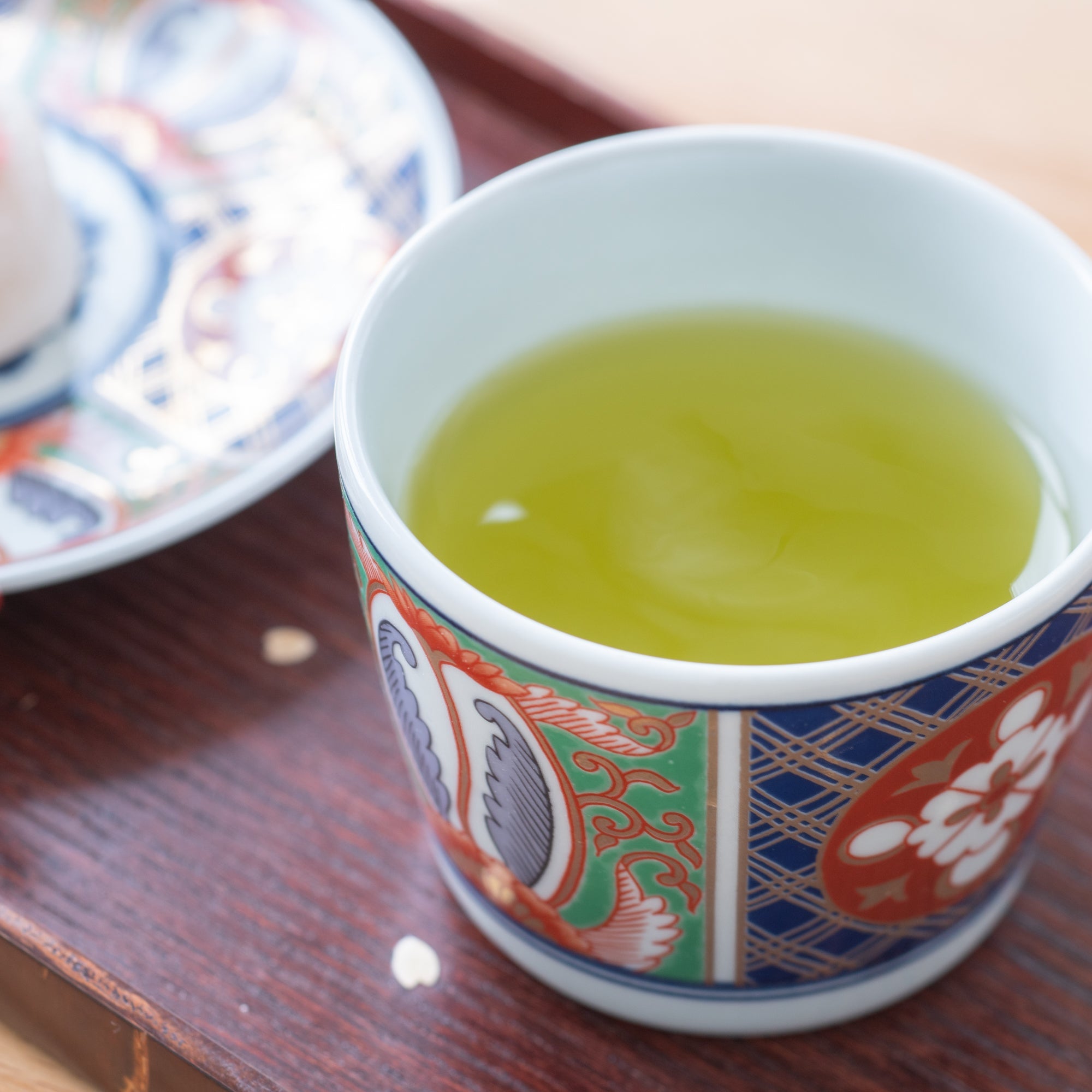 Rinkuro Kiln Old Imari Lapis Lazuli and Flowers Hasami Soba Choko Cup and Saucer - MUSUBI KILN - Quality Japanese Tableware and Gift