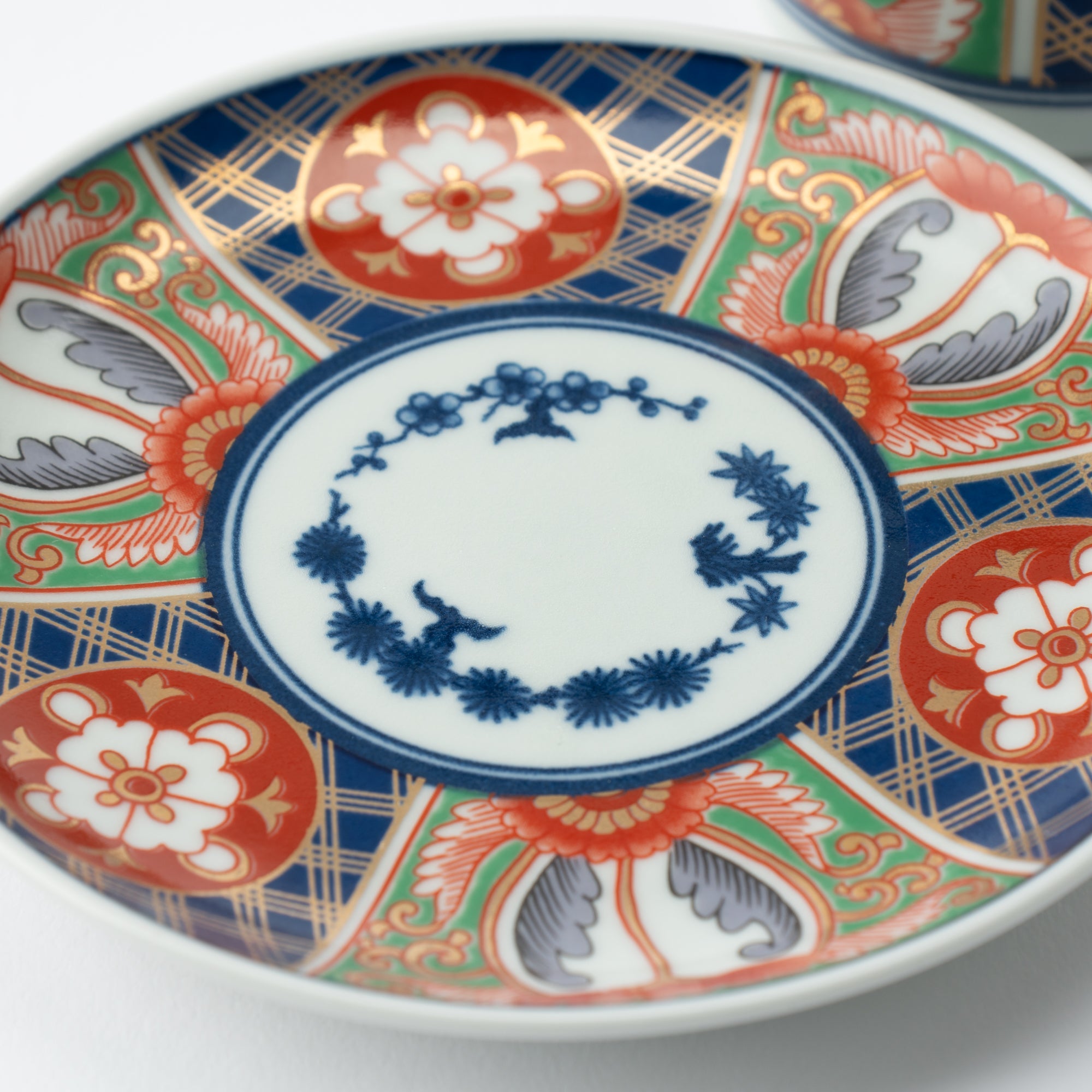 Rinkuro Kiln Old Imari Lapis Lazuli and Flowers Hasami Soba Choko Cup and Saucer - MUSUBI KILN - Quality Japanese Tableware and Gift