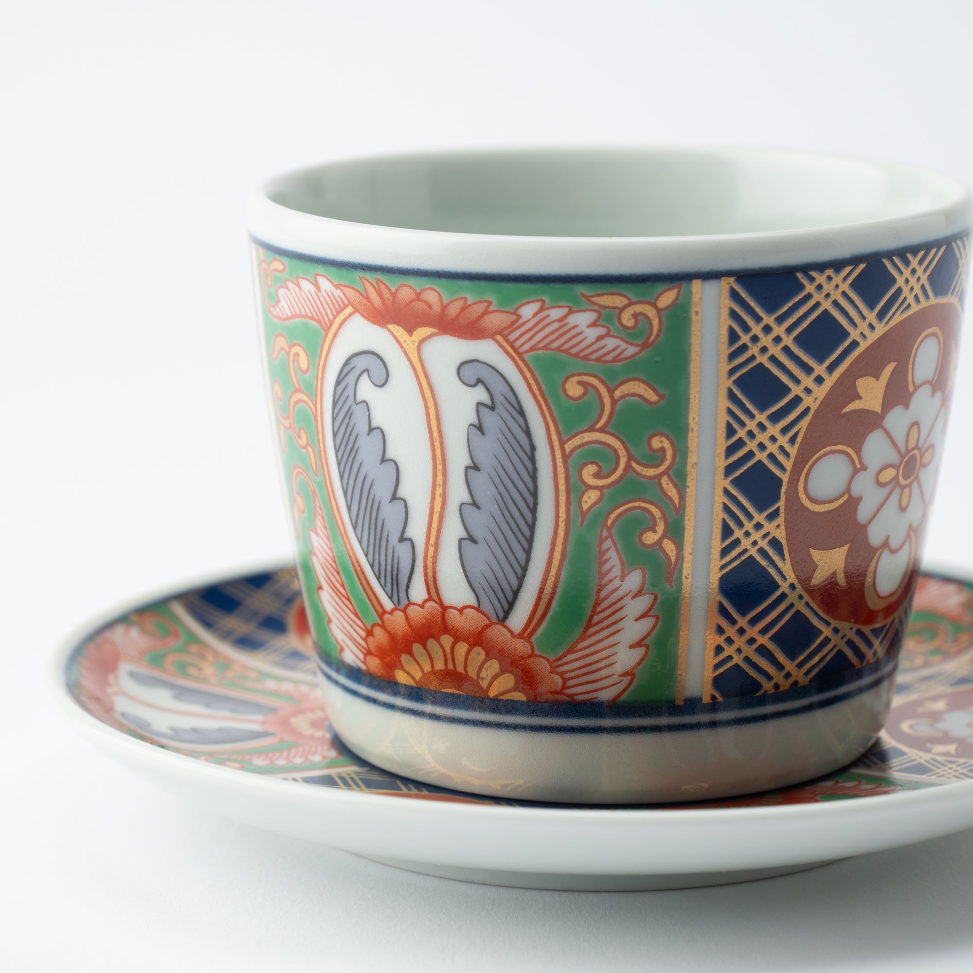 Rinkuro Kiln Old Imari Lapis Lazuli and Flowers Hasami Soba Choko Cup and Saucer - MUSUBI KILN - Quality Japanese Tableware and Gift