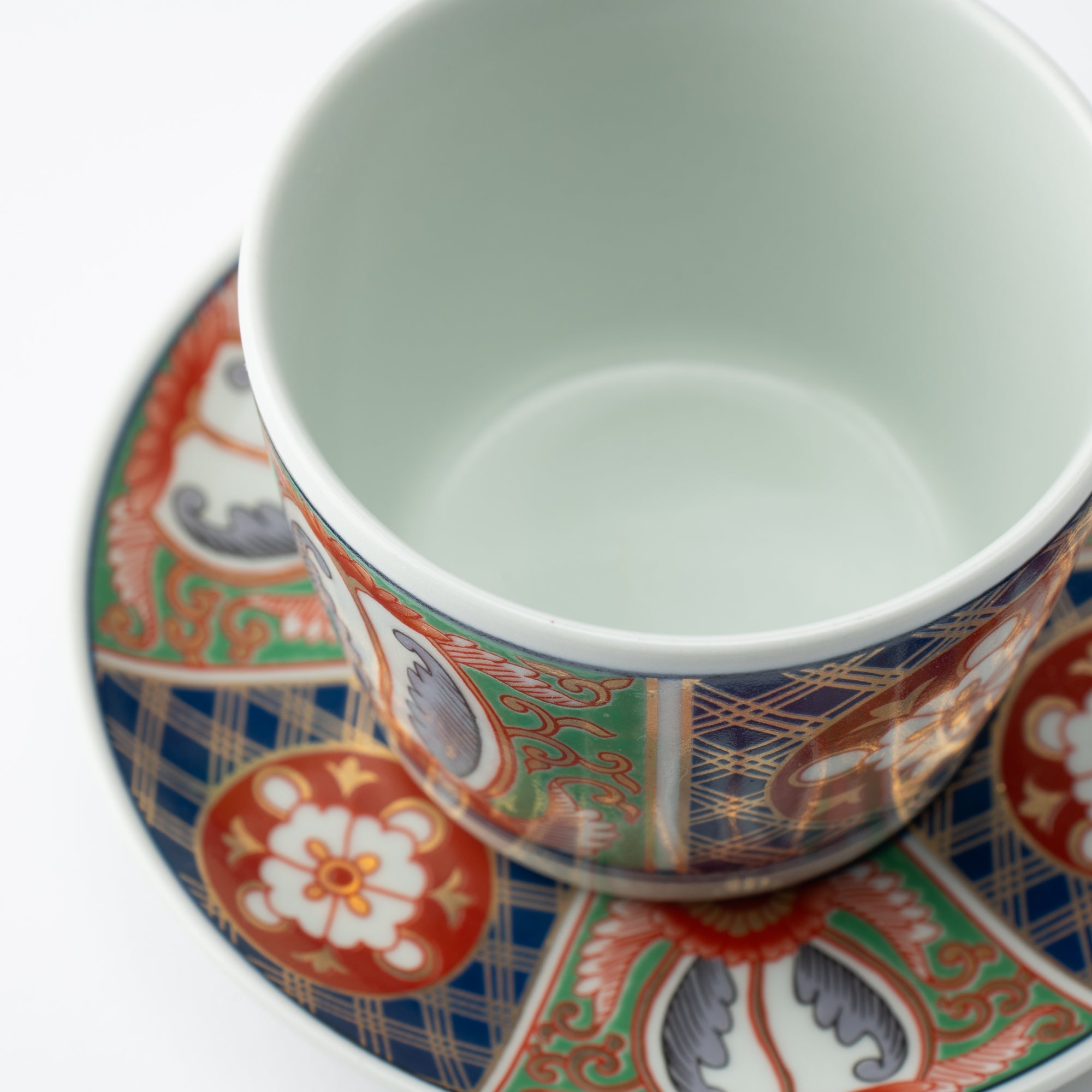 Rinkuro Kiln Old Imari Lapis Lazuli and Flowers Hasami Soba Choko Cup and Saucer - MUSUBI KILN - Quality Japanese Tableware and Gift