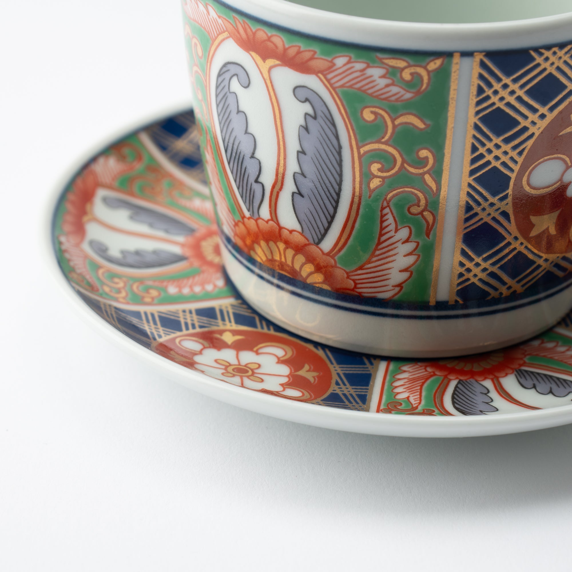 Rinkuro Kiln Old Imari Lapis Lazuli and Flowers Hasami Soba Choko Cup and Saucer - MUSUBI KILN - Quality Japanese Tableware and Gift